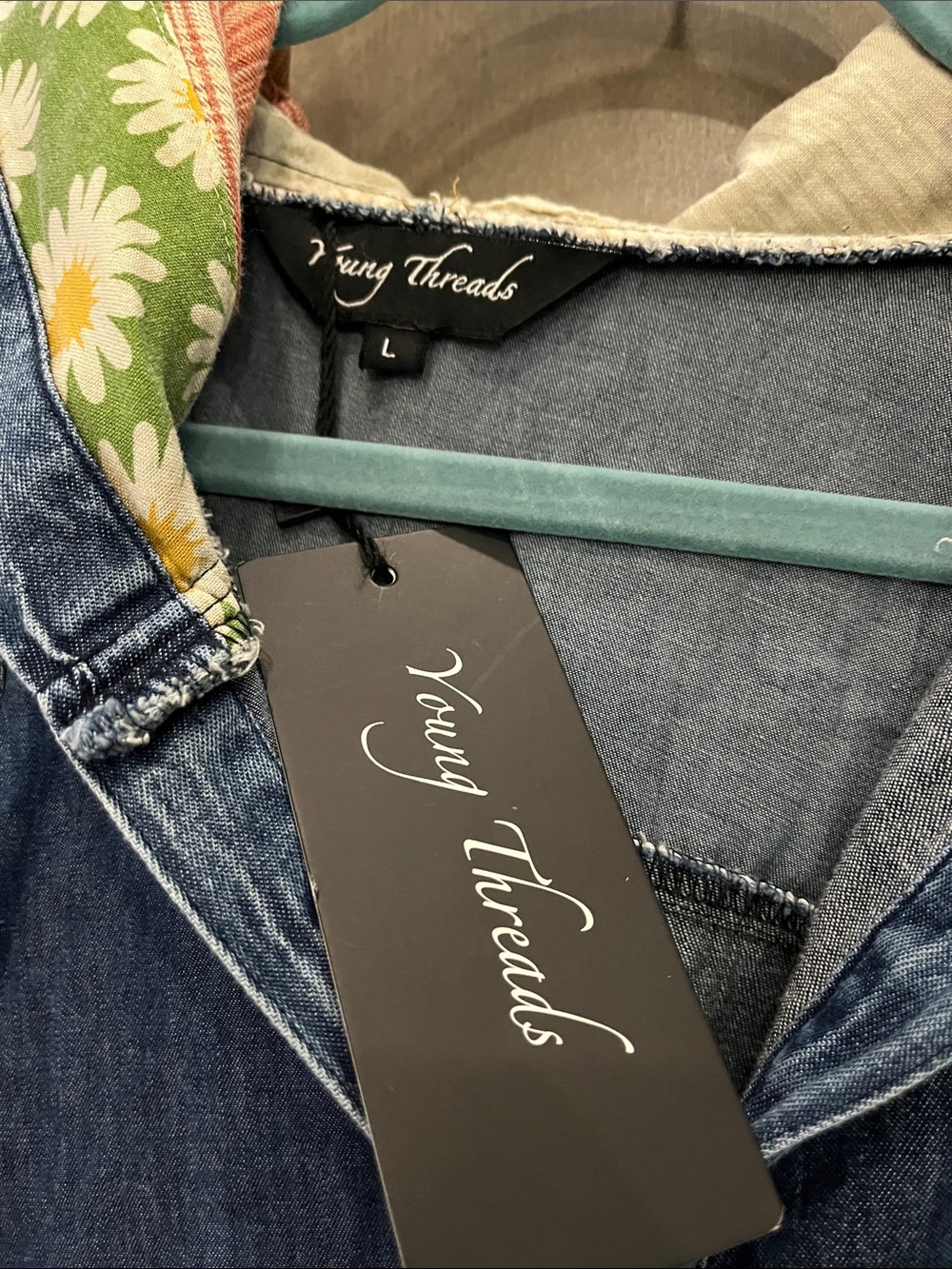 Boho style Patchwork Hooded Denim Jacket - Blue - Picture 2 of 8